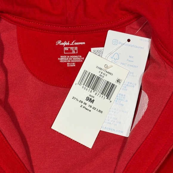 NWT Baby Girls Ralph Lauren Velour Sweatsuit 9M Red 2‎ Piece - Picture 8 of 9